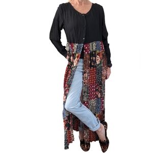 Vintage Express Patchwork Maxi Duster Dress Boho Grunge 90s Layered Look